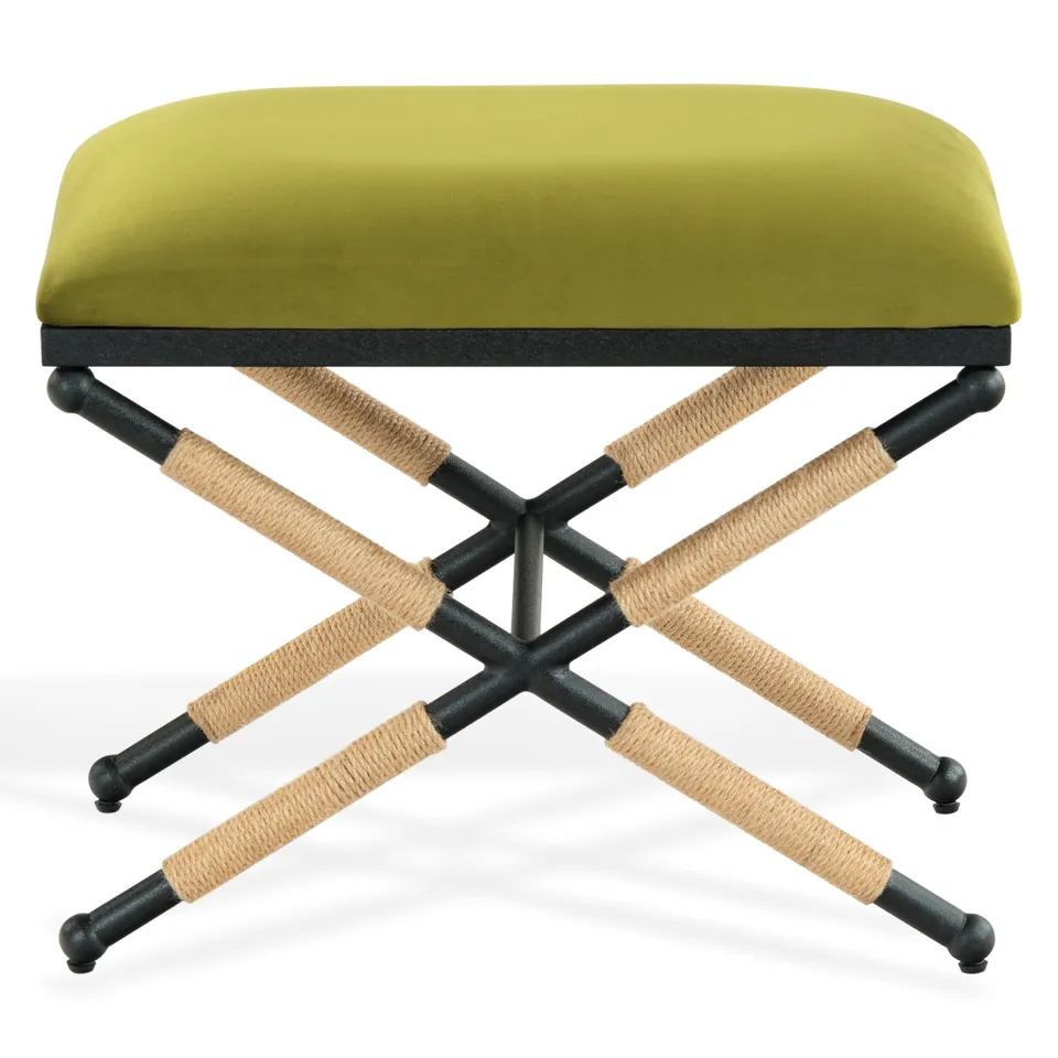 Carmelo Hemp Wrapped Ottoman - Olive Green / Black