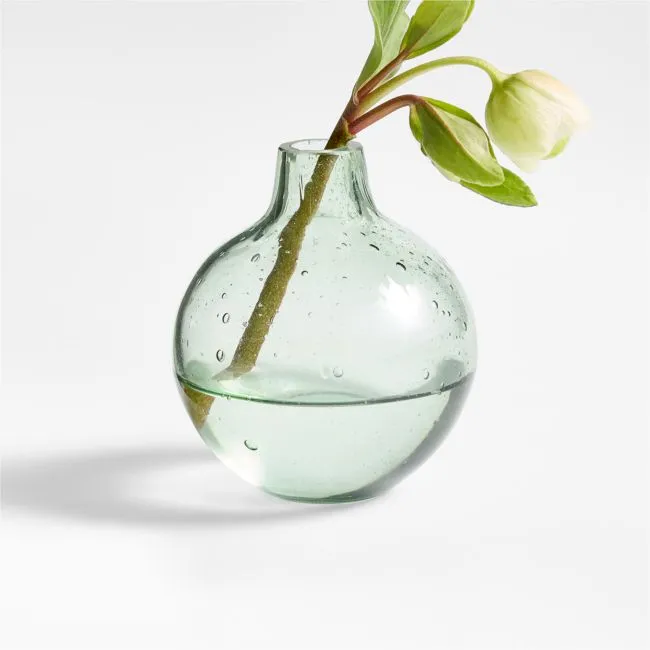 Eider Round Smoke Green Glass Bud Vase 3"