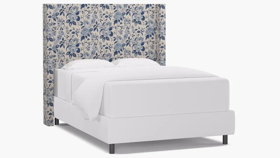 Modern Wingback Headboard, Delft Chintz, Full