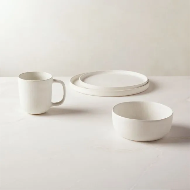 Drift 4-Piece Ivory Dinnerware Set with Soup Bowl with Matte Reactive Glaze