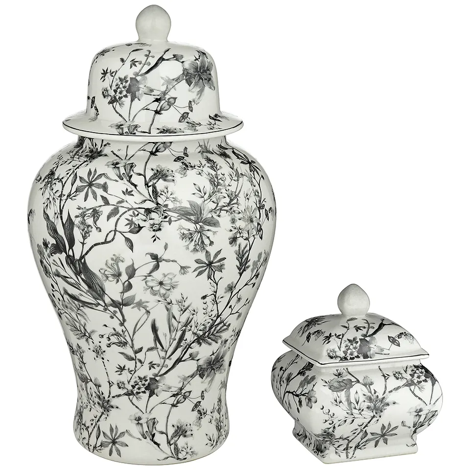 Prentiss Black and White 2-Piece Ceramic Ginger Jar Set