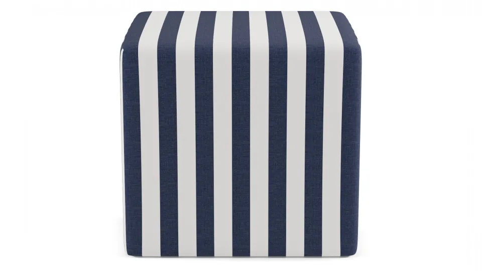 Cube Ottoman, Navy Cabana Stripe