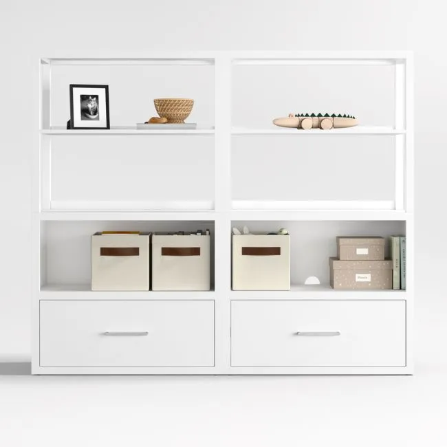 Ever Simple 72" Set of 2 Modular White Wood Kids Drawer Bookcases with Hutches