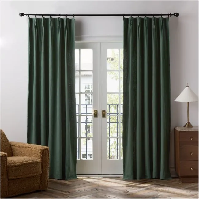 French Pleat Verdigris Green Linen Blend Window Curtain Panel 48"x108" by Jeremiah Brent