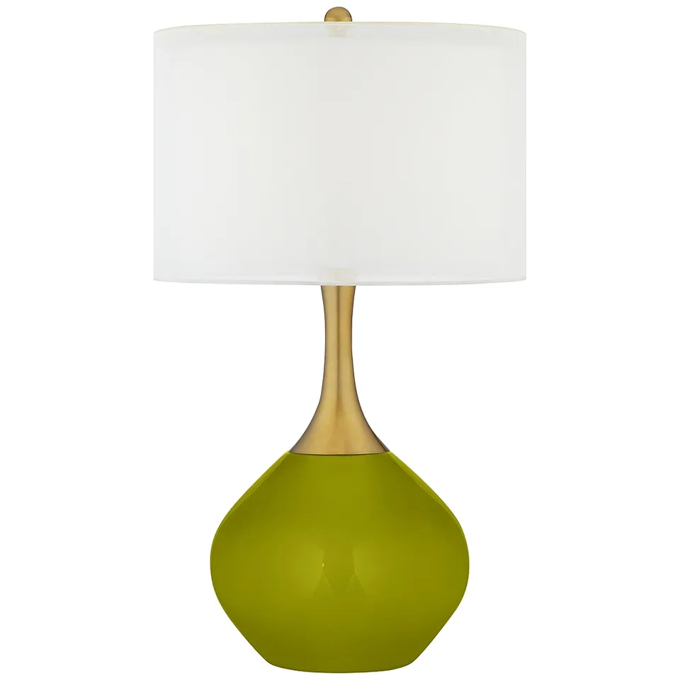 Color Plus Nickki Brass 30 1/2" High Modern Olive Green Table Lamp