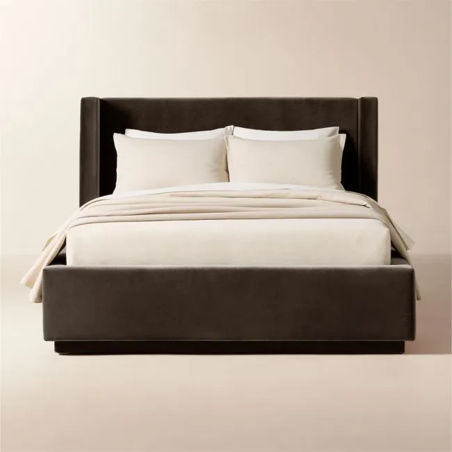 Russell Mink Faux Mohair Upholstered Queen Storage Bed