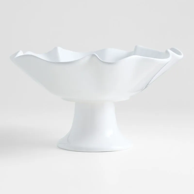 White Ruffle 12" Earthenware Pedestal Bowl