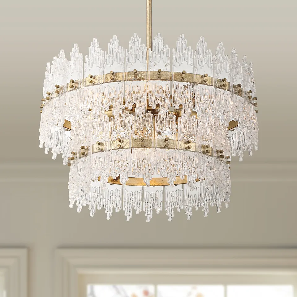 Possini Euro Elsa 23 1/2" Brass with Textured Glass 7-Light Pendant