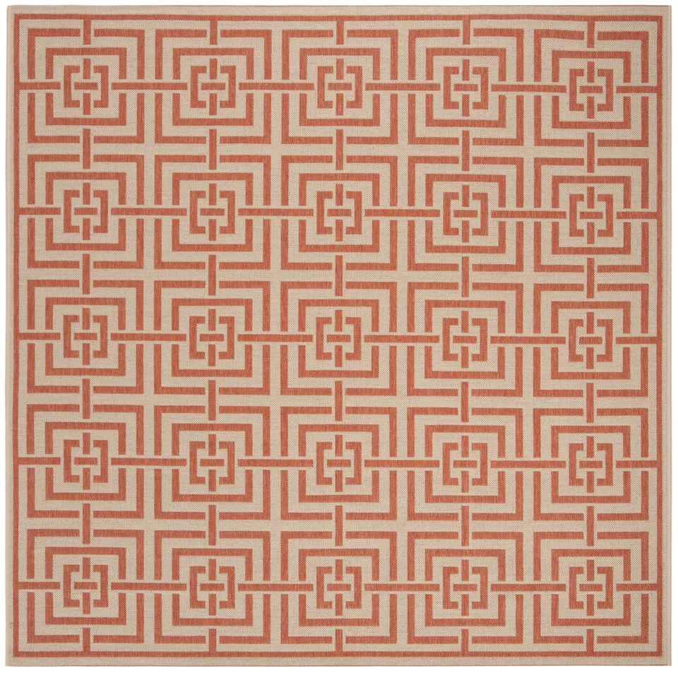 Arlo Home Indoor/Outdoor Woven Area Rug, LND128R, Cream/Rust,  6' 7" X 6' 7" Square