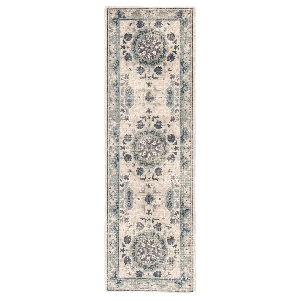 Modify Hand-Knotted Medallion Blue/ Light Gray Runner Rug (2'6"X8')