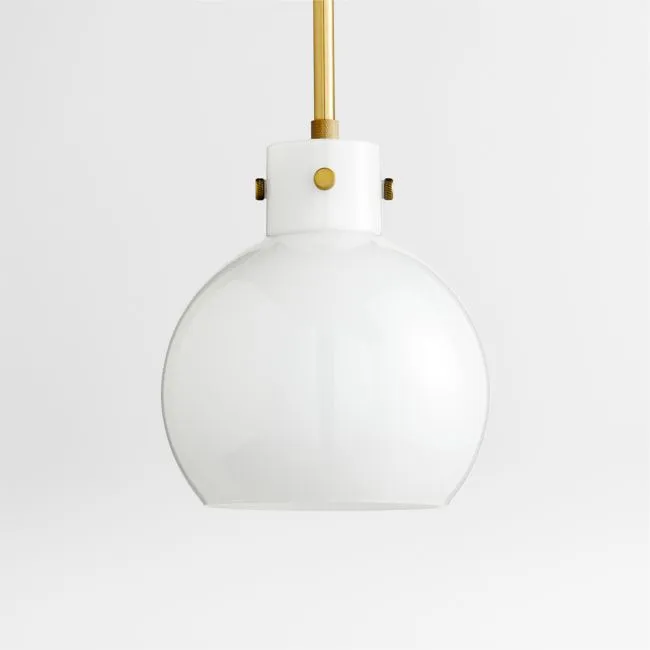 Dakota Brass Pendant Light with Small Milk Glass Globe 7.5"