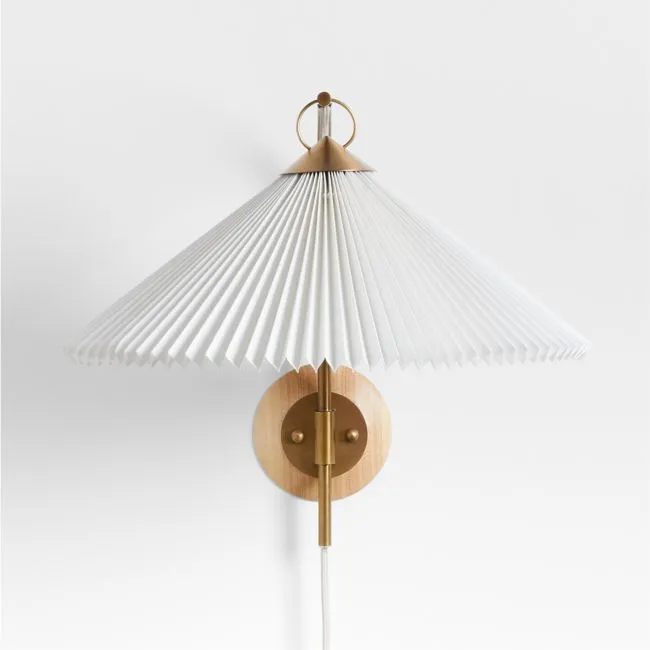 Flores Plug-In Wall Sconce Light with Pleated Shade