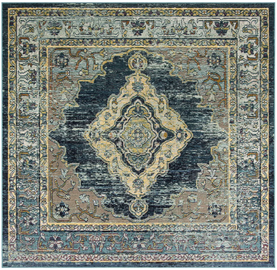 Arlo Home Woven Area Rug, CRS500M, Blue/Yellow,  7' X 7' Square