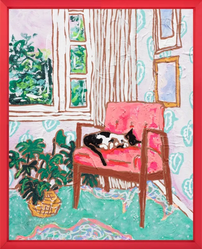 Cat Nap: Tuxedo Cat Napping in Mid-Century Chair by Lara Lee Meintjes for Artfully Walls
