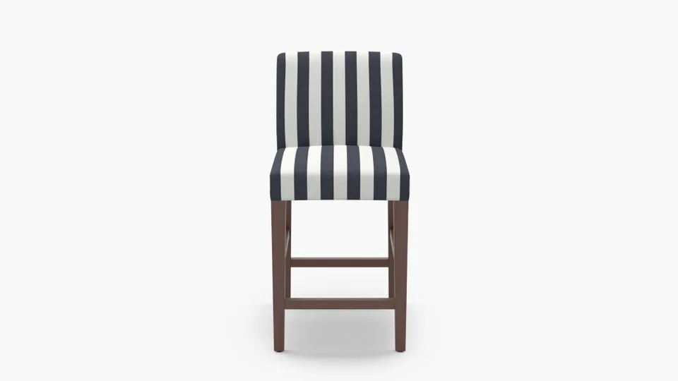 Signature Dining Counter Stool, Navy Cabana Stripe, Walnut Square Tapered Leg