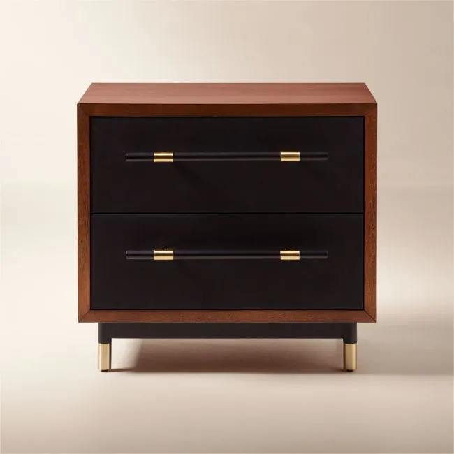Oberlin 24" Vegan Leather and Wood 2-Drawer Nightstand Set of 2