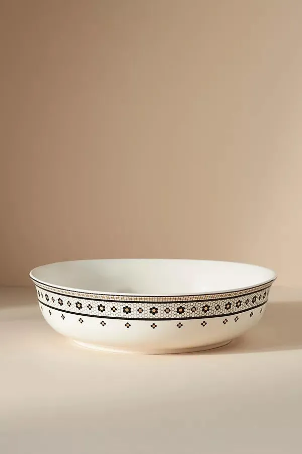 Bistro Tile Stoneware 24k Gold Accent Serving Bowl