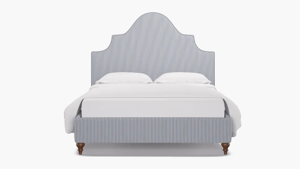 Statement Bed, Navy Classic Ticking Stripe, Walnut Traditional Turned Leg, Full