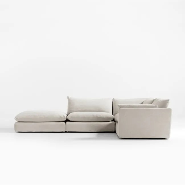 Unwind Modular 4-Piece L-Shaped Slipcovered Sectional Sofa with Ottoman