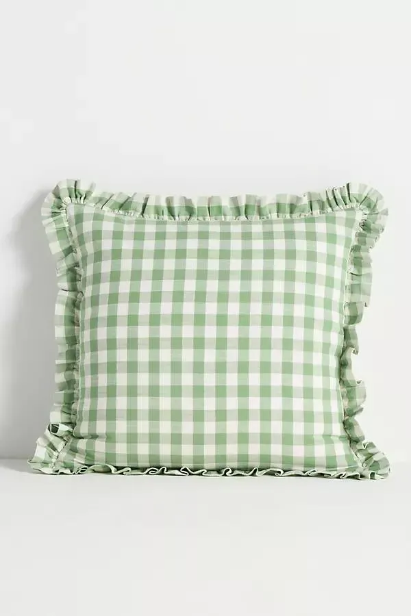 Ana Cotton Gingham Printed Ruffle Pillow