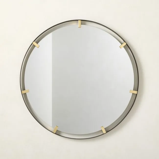 Meditor Blackened Stainless Steel and Polished Brass Round Wall Mirror 32"