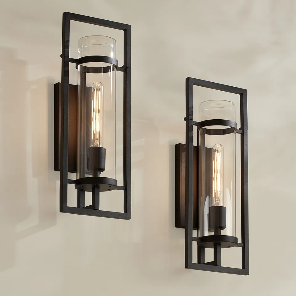 Possini Euro Castello 18"H Sand Black Wall Sconce Set of 2