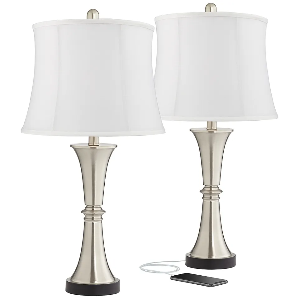 Possini Euro Seymore White Shade USB LED Touch Control Table Lamps Set of 2