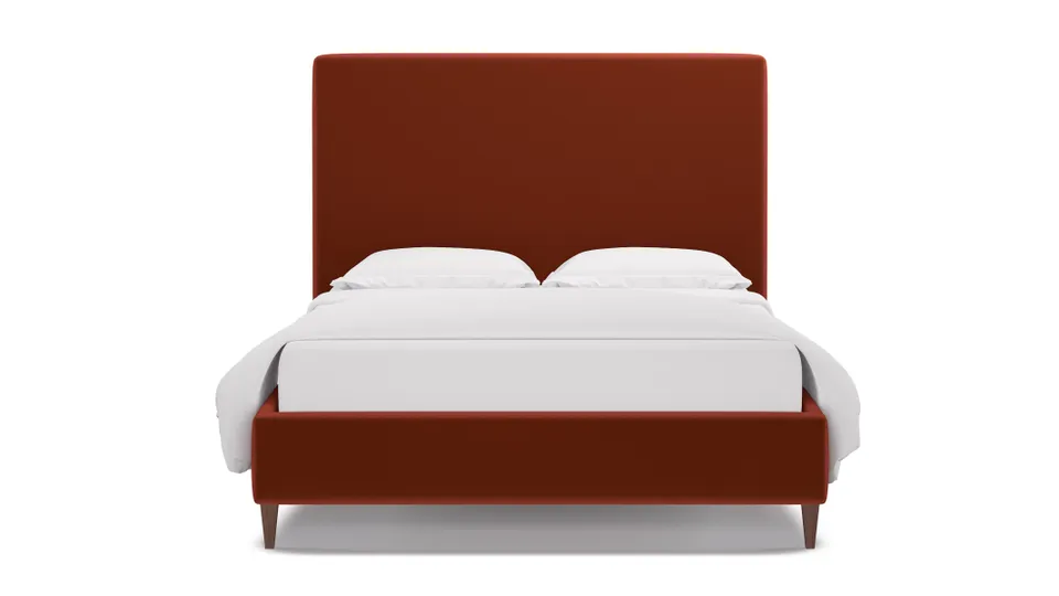 Classic Bed, Rust Performance Velvet, Walnut Square Tapered Leg, Twin