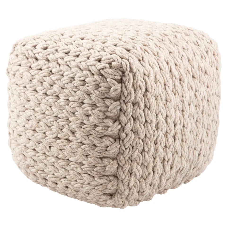 Kyran Textured Cream/ Light Taupe Cube Pouf
