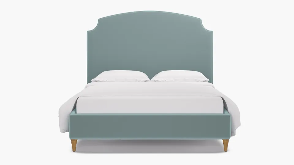 Cove Bed, Spa Performance Plush Velvet, Natural Decorative Tapered Leg, Twin