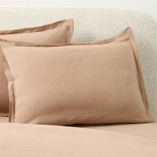 Classic European Linen Tawny Brown Standard Pillow Shams Set of 2