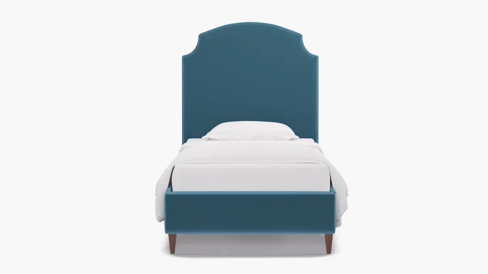 Cove Bed, French Performance Plush Velvet, Walnut Square Tapered Leg, Twin
