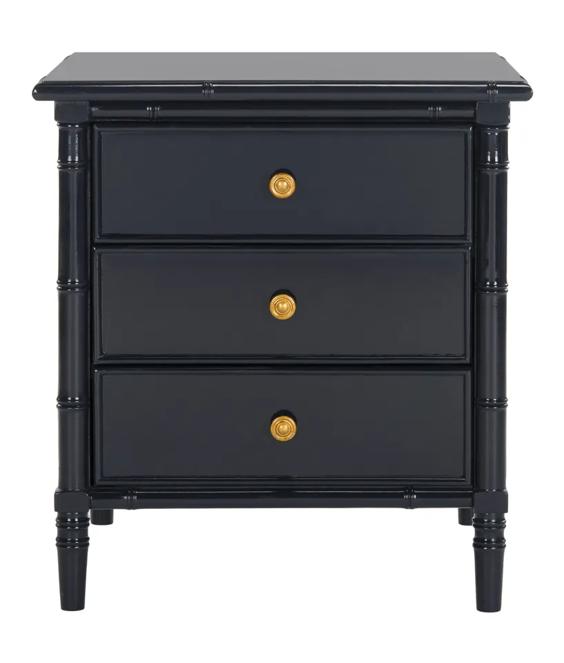 Mina Modern Coastal 3 Drawer 25" H Bamboo Nightstand - Navy