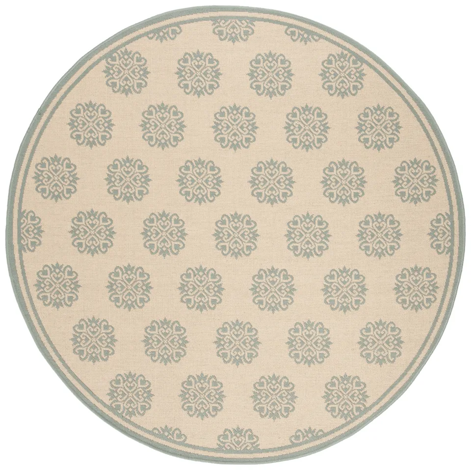 Arlo Home Indoor/Outdoor Woven Area Rug, LND181L, Cream/Aqua,  6' 7" X 6' 7" Round