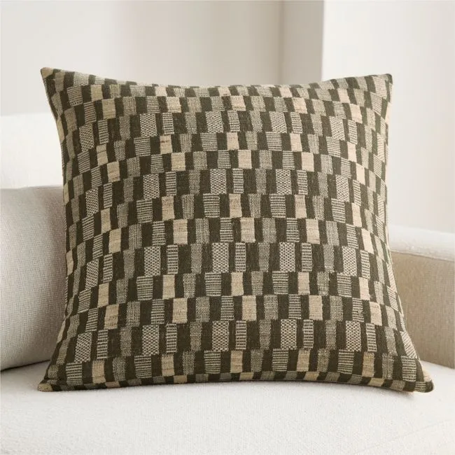Aldsworth Cotton Silk Blend 23"x23" Burnt Green Throw Pillow Cover with Feather Insert