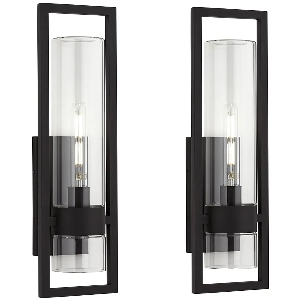 Possini Euro Reed 21" High Sand Black Outdoor Wall Light Set of 2