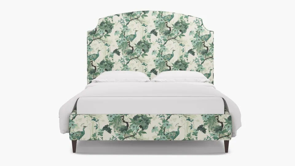 Cove Bed, Jade Peacock Park, Espresso Square Tapered Leg, King