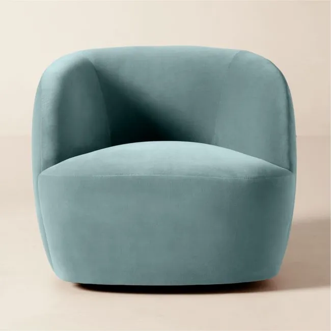 Gwyneth Light Blue Velvet Swivel Chair Set of 2 by Goop