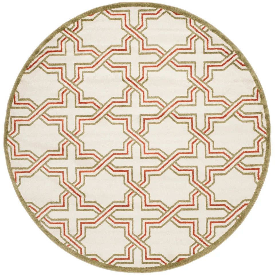 Arlo Home Indoor/Outdoor Woven Area Rug, AMT413A, Ivory/Light Green,  7' X 7' Round