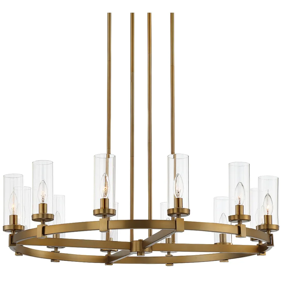 Possini Euro Aron 36" Wide Brass 12-Light Wagon Wheel Chandelier