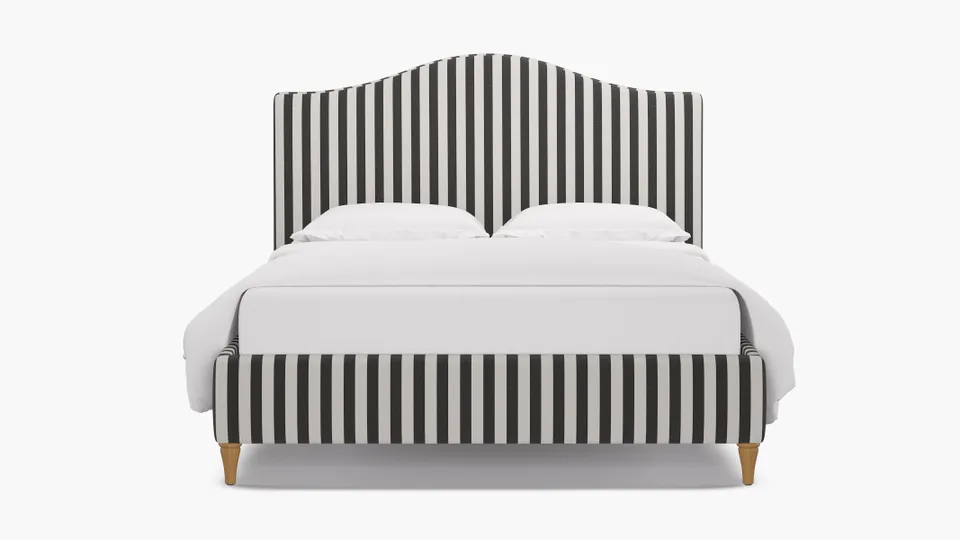 Camelback Bed, Ink Cabana Stripe, Natural Decorative Tapered Leg, Full