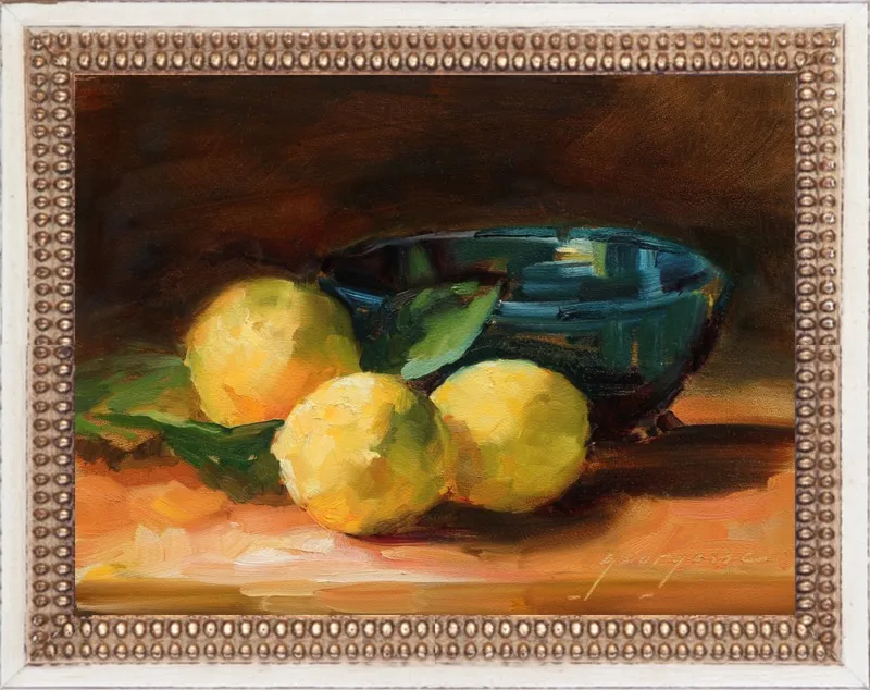 Lemons and Blue Bowl by Georgesse Gomez for Artfully Walls