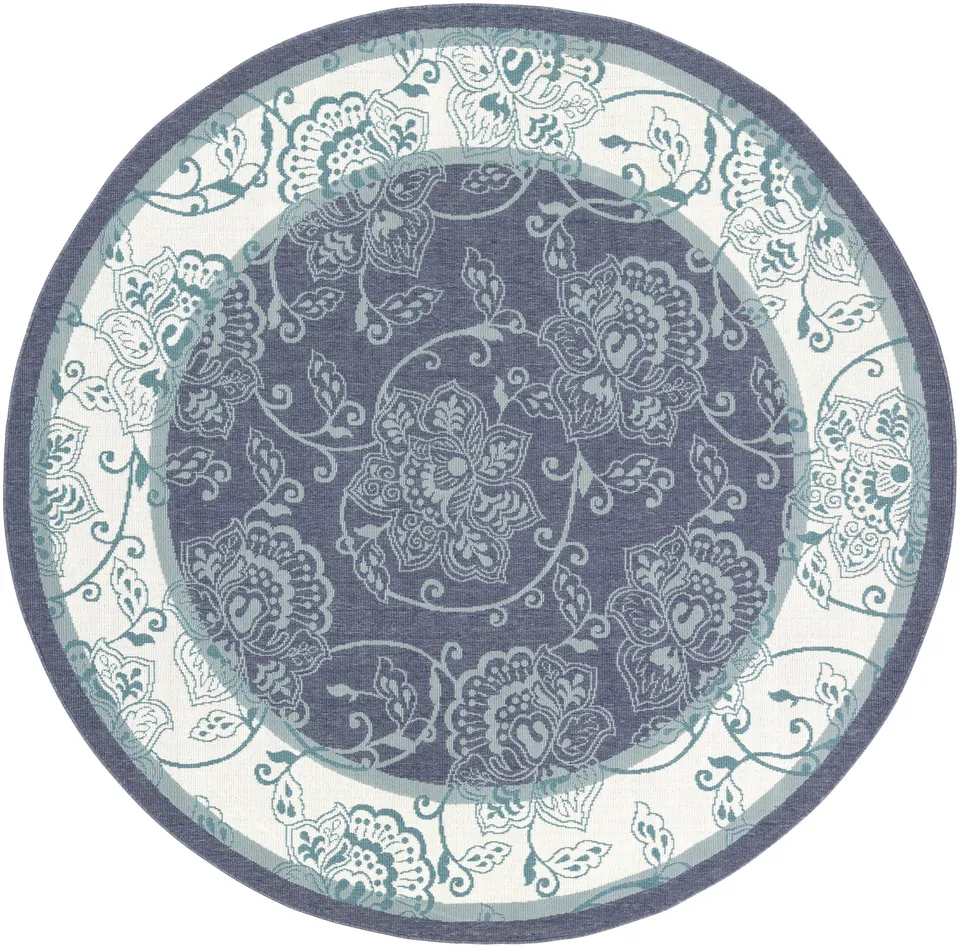 Alfresco Blue Outdoor 5'3" x 5'3" Machine Woven Rug