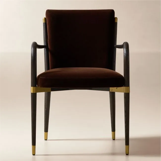 Norrie Dark Brown Velvet Dining Arm Chair Set of 4