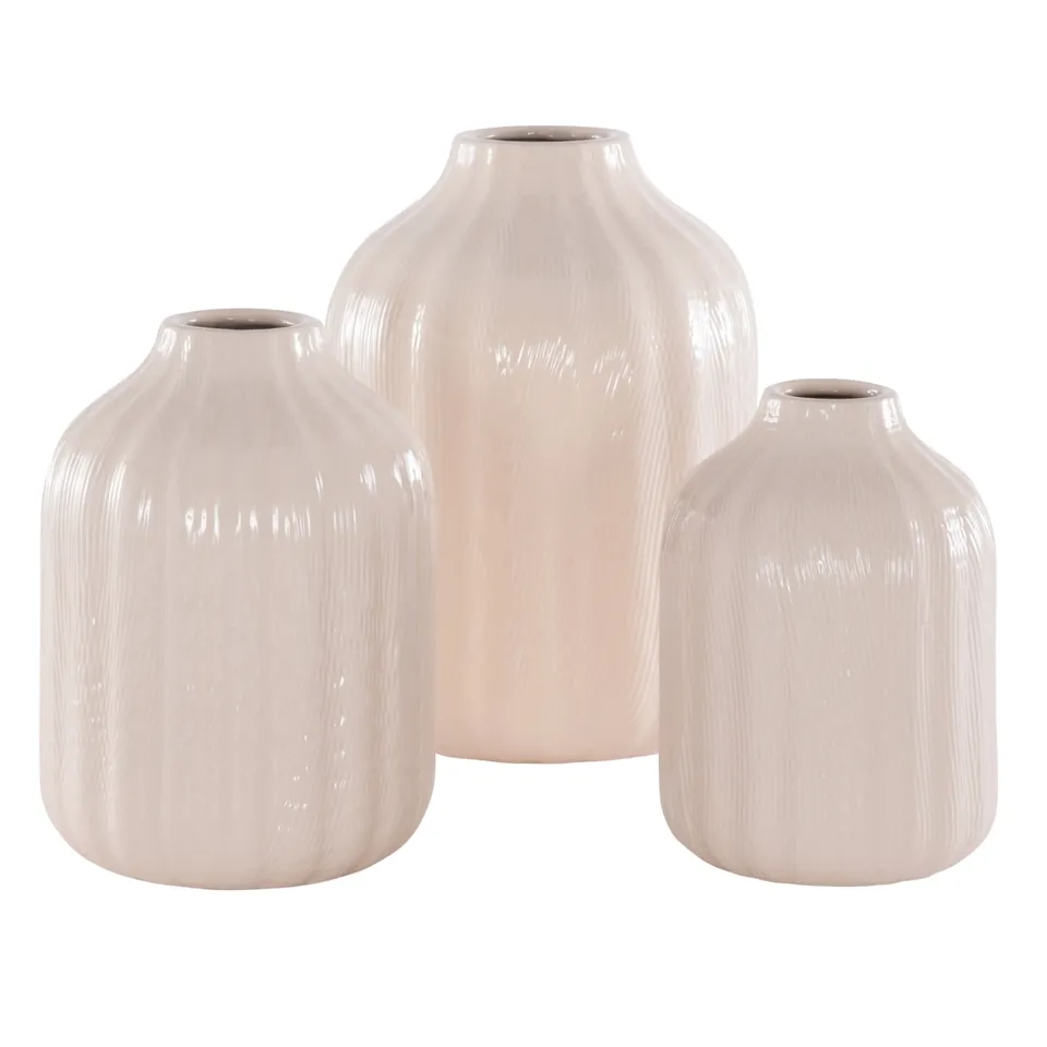 Joss Ceramic Vase, Set Of 3 - Ivory