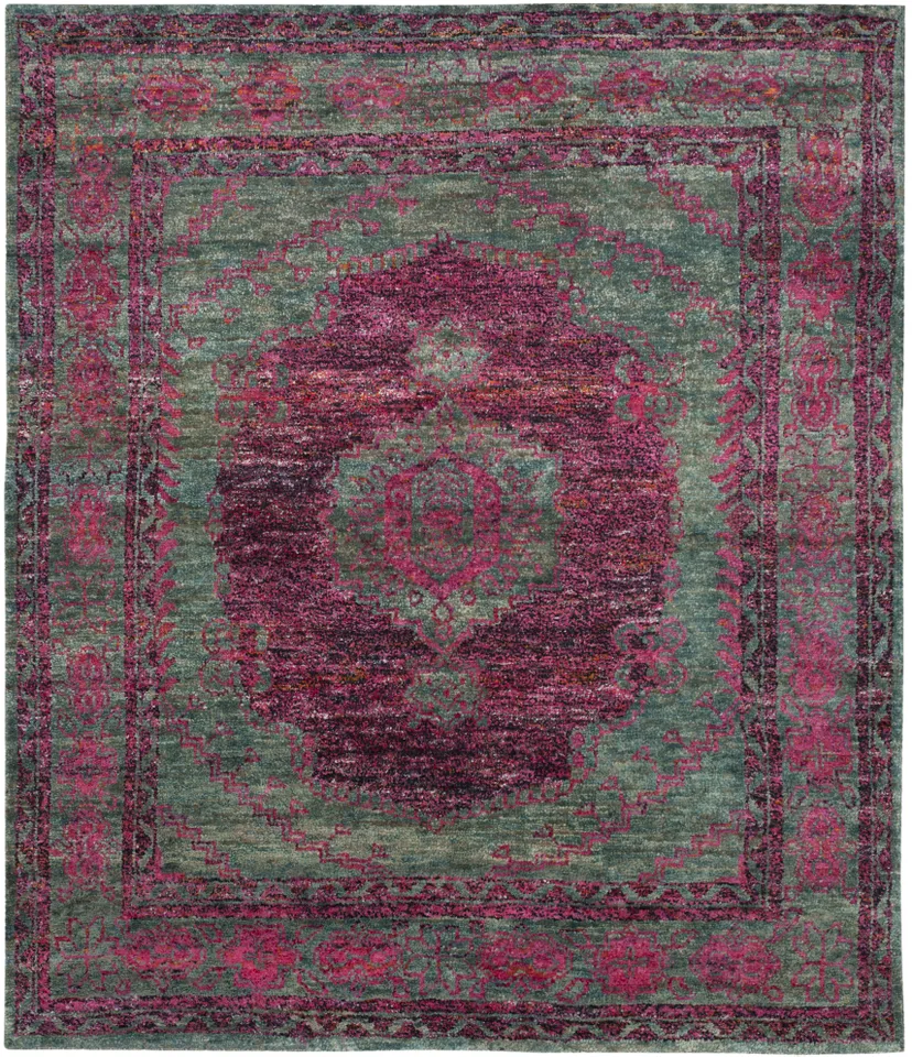 Arlo Home Hand Knotted Area Rug, TGR605A, Slate Blue/Fuchsia,  8' X 10'