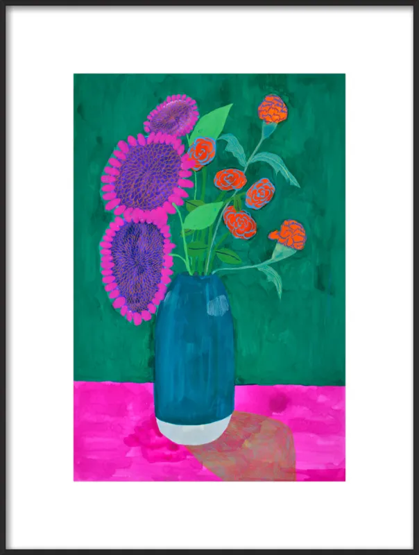 vase with sunflowers and carnations  by Christiane Drapela for Artfully Walls