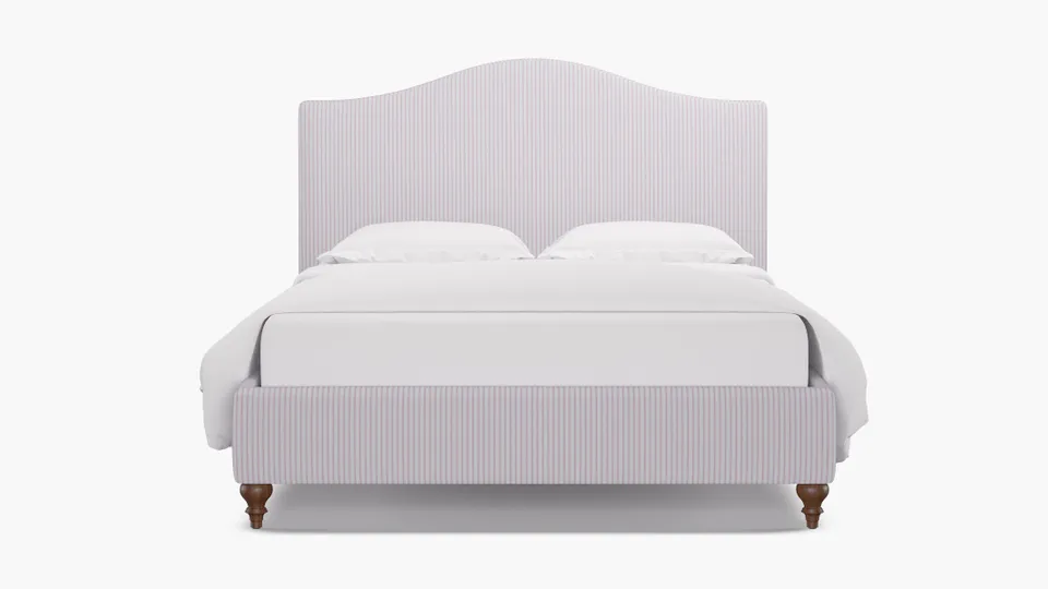 Camelback Bed, Pink Classic Ticking Stripe, Walnut Traditional Turned Leg, Full