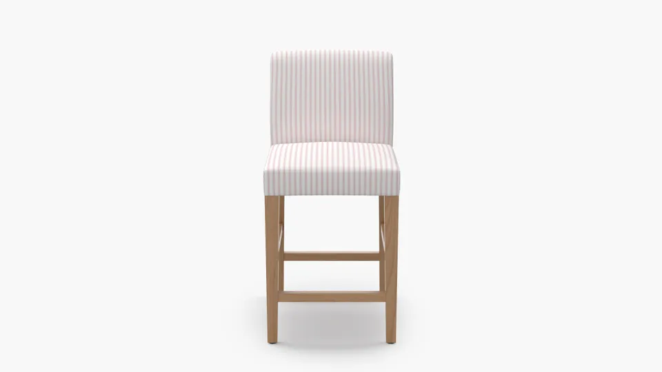 Signature Dining Counter Stool, Pink Classic Ticking Stripe, Natural Square Tapered Leg