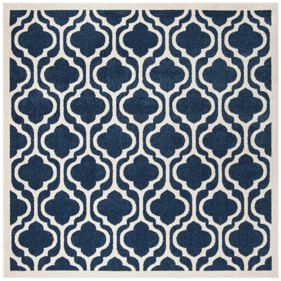 Arlo Home Indoor/Outdoor Woven Area Rug, AMT402P, Navy/Beige,  7' X 7' Square